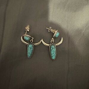 Turquoise Steer Head Earrings.